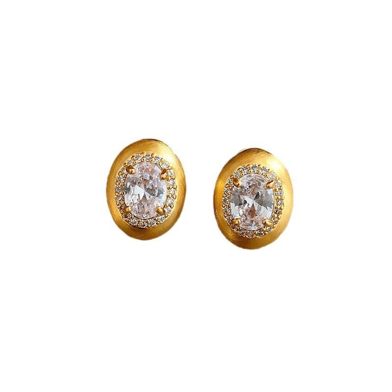 Simple Gold Brushed Zircon Stud Earrings