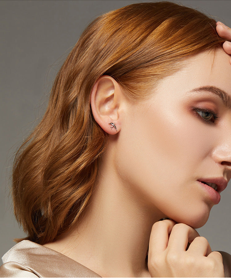 Bissal Stud Sterling Silver Spring Swallow Earrings