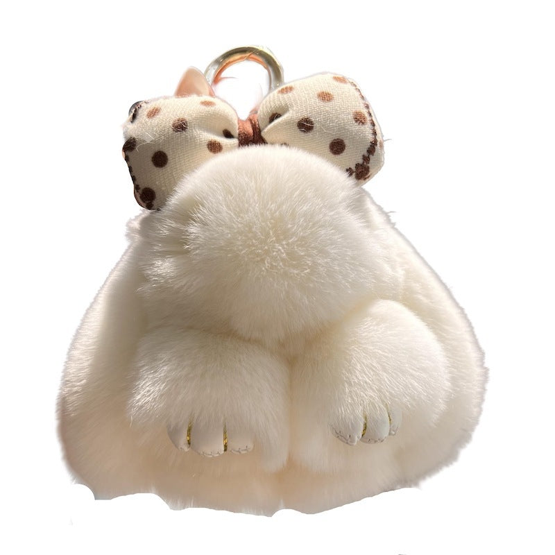 Cute Real Rex Rabbit Hair Bow Bunny Keychain