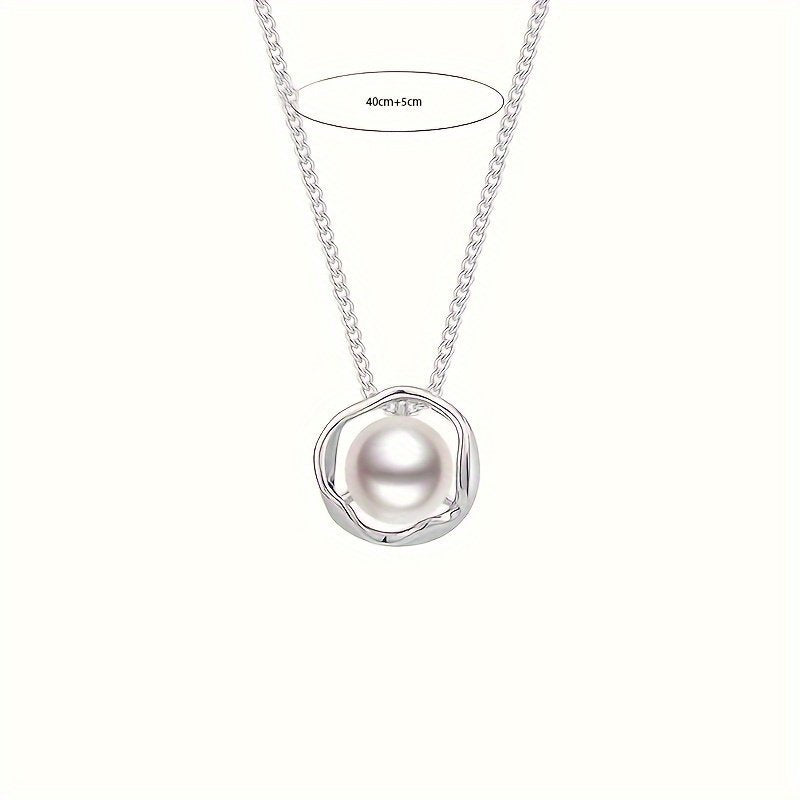 High Quality Round White Glass Pearl Pendant Necklace For Women In 14K Gold, 8-9mm