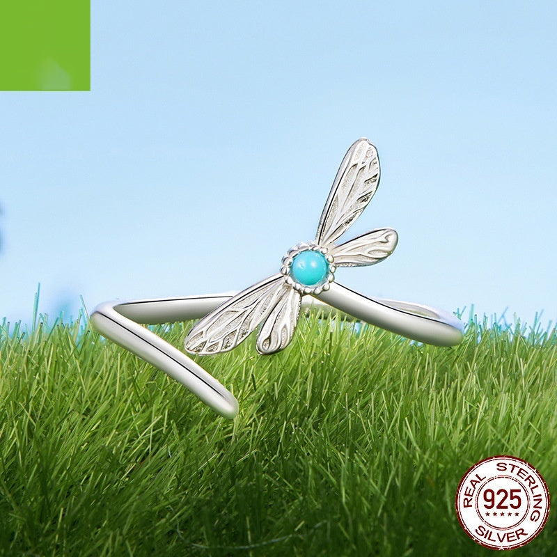 Personalized Simple Turquoise Dragonfly Ring