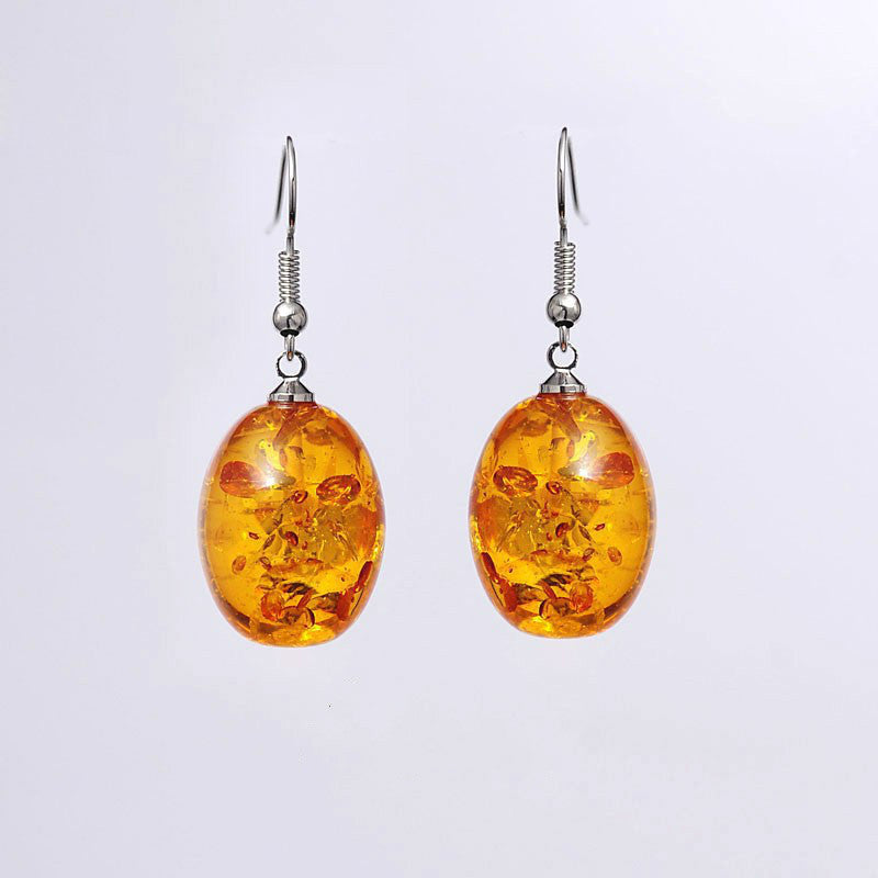 Retro Oval Explosion Amber Earrings