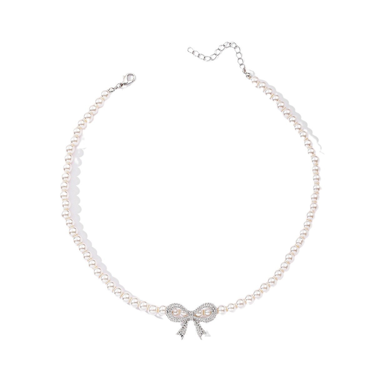 Pearl Necklace With Diamond Bow