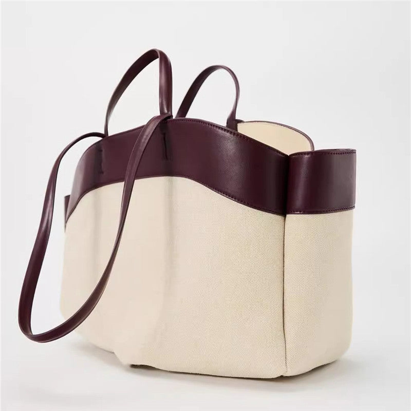 Women's Fashion Stitching Large Capacity Canvas Bag