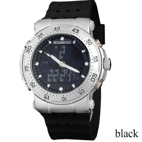 waterproof double display military style silicone band watch