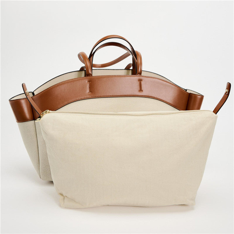 Women's Fashion Stitching Large Capacity Canvas Bag