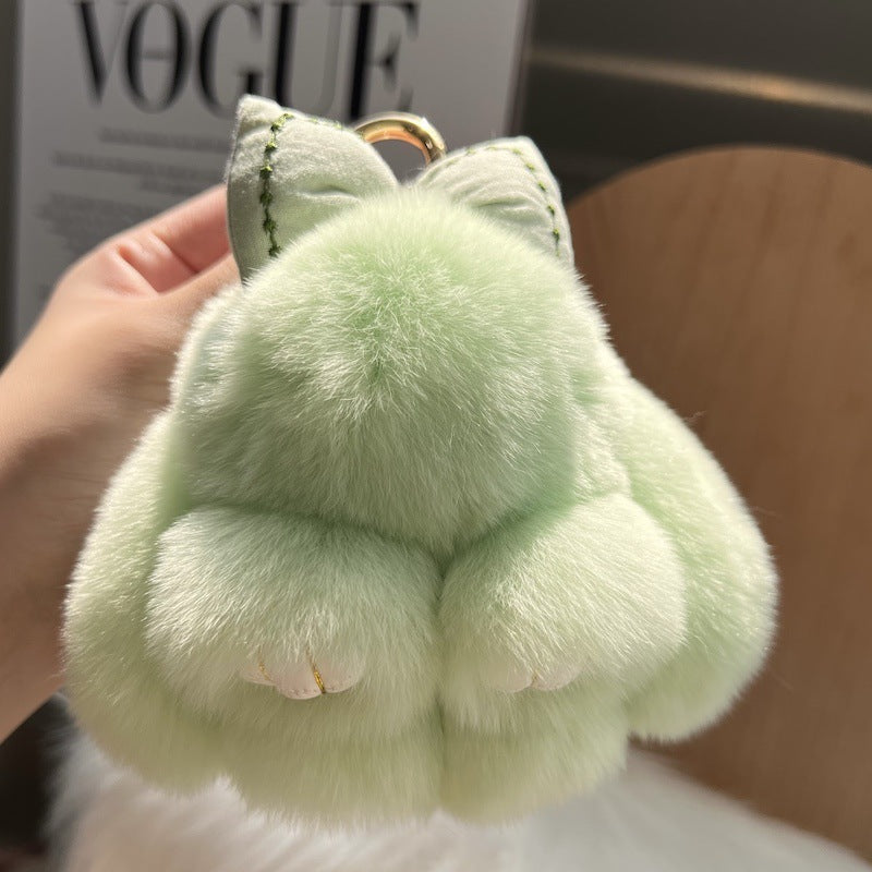 Cute Real Rex Rabbit Hair Bow Bunny Keychain