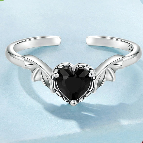 Black Zirconium Heart Wings Ring