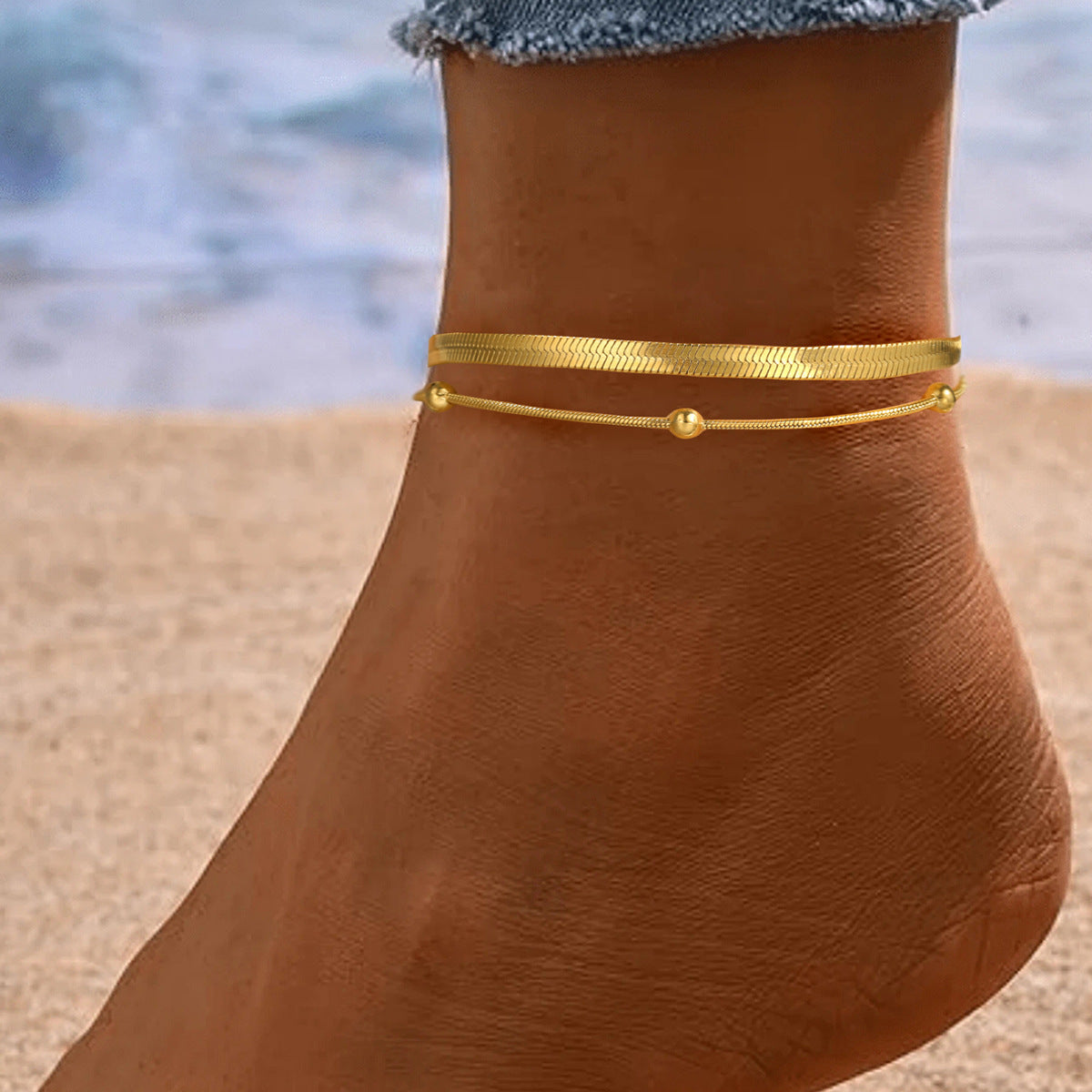 Simple Double Layer Snake Bone Anklet