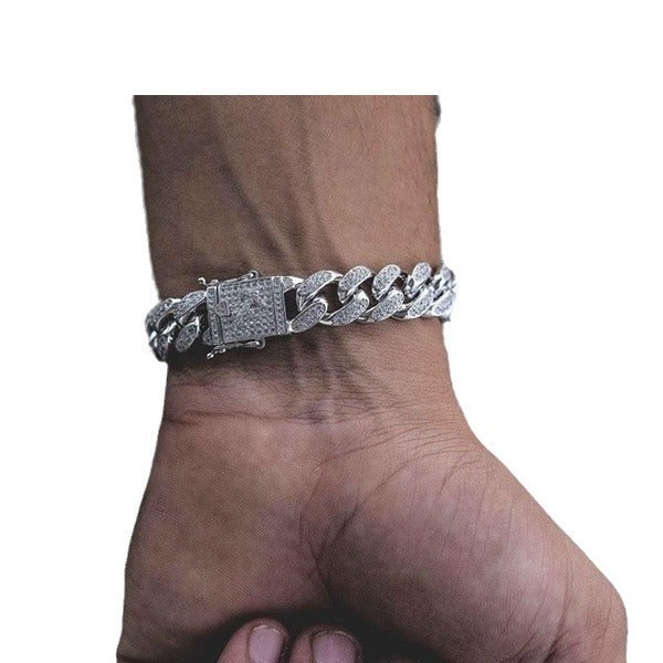 Fully-jewelled Cuban Ins Style Hip Hop Geometric Bracelet