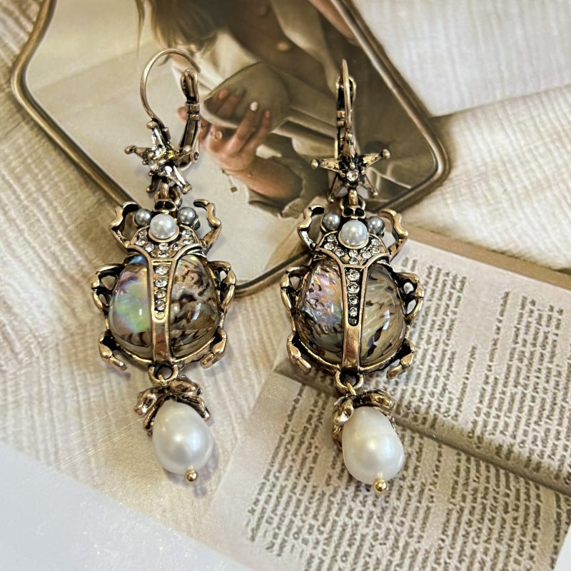 Vintage Court Style Shell Baroque Freshwater Pearl Earrings