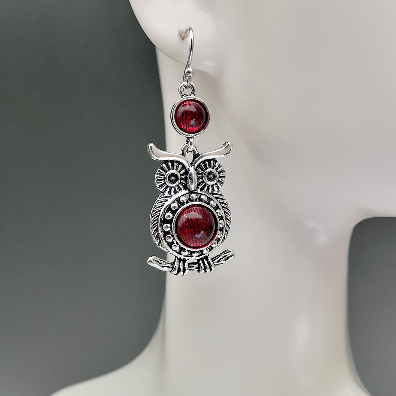 Lace Ruby And Owl Earrings