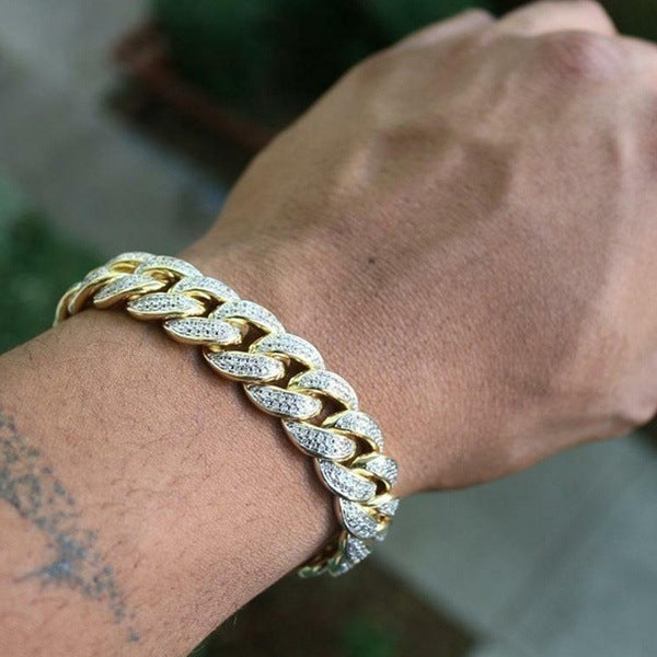 Fully-jewelled Cuban Ins Style Hip Hop Geometric Bracelet