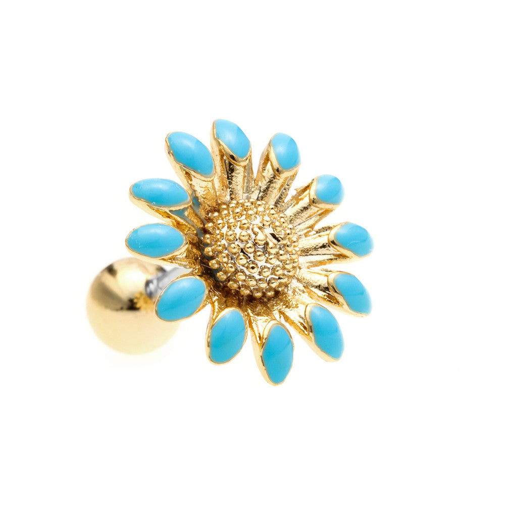 Pastoral Sunflower Dripping Oil Ear Bone Stud