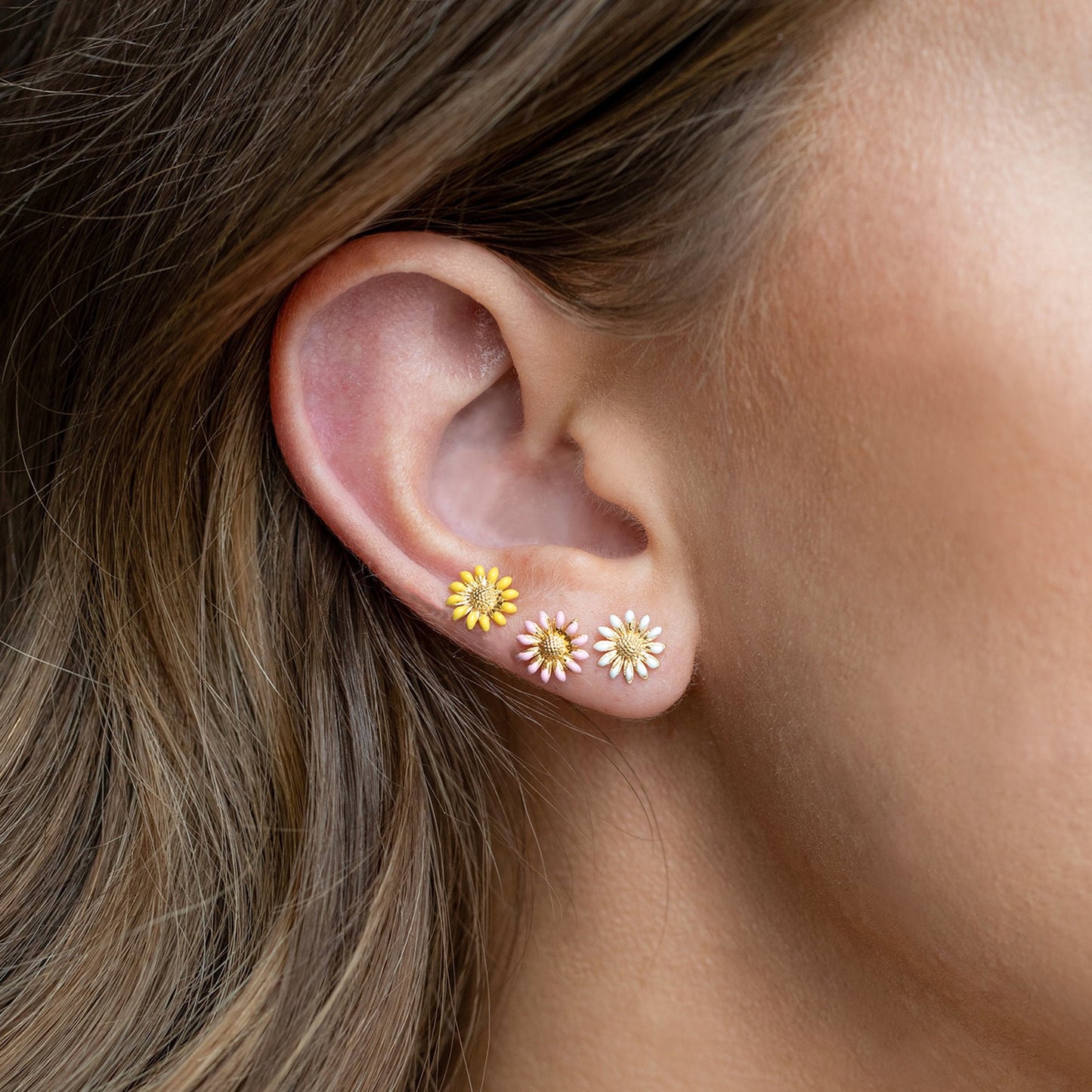 Pastoral Sunflower Dripping Oil Ear Bone Stud