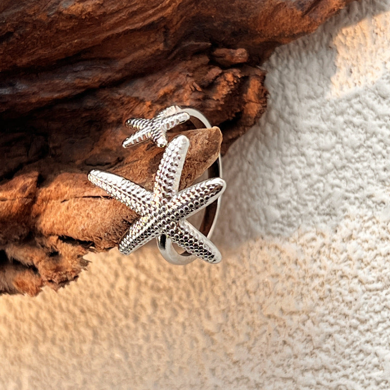 Beach Vintage Starfish Stainless Steel High Sense Ring