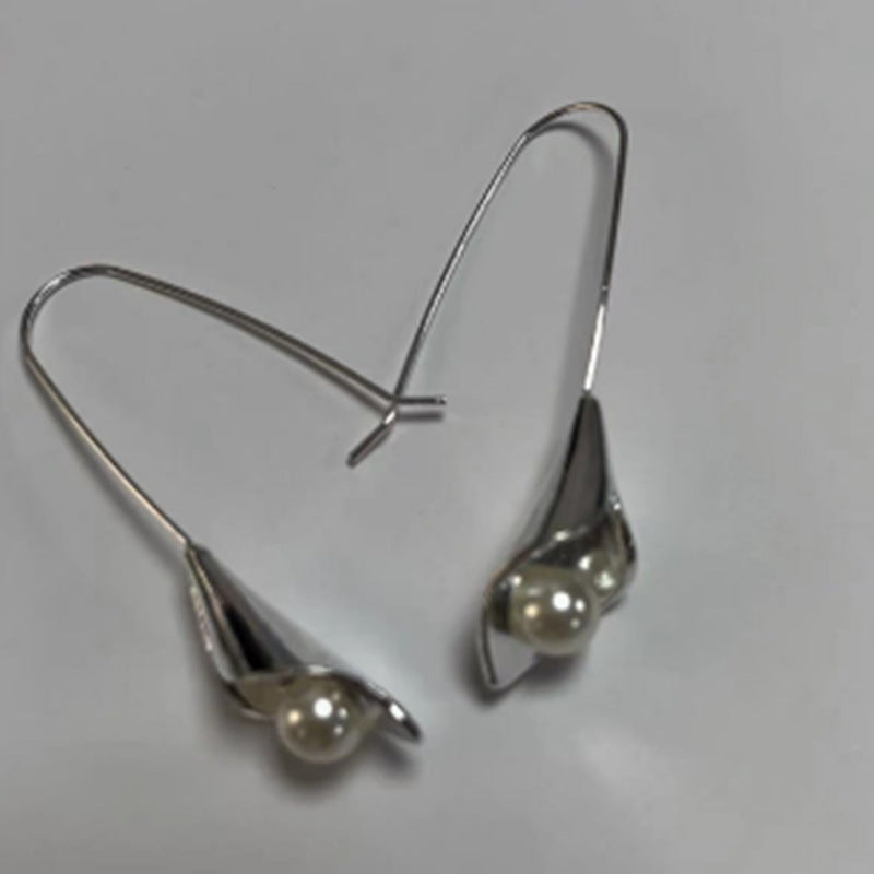 Silver Inlaid Pearl Dark Night Earrings