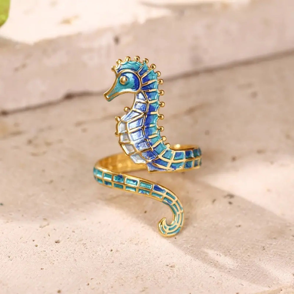 Elegant Gold Plated Stainless Steel Seahorse Ring