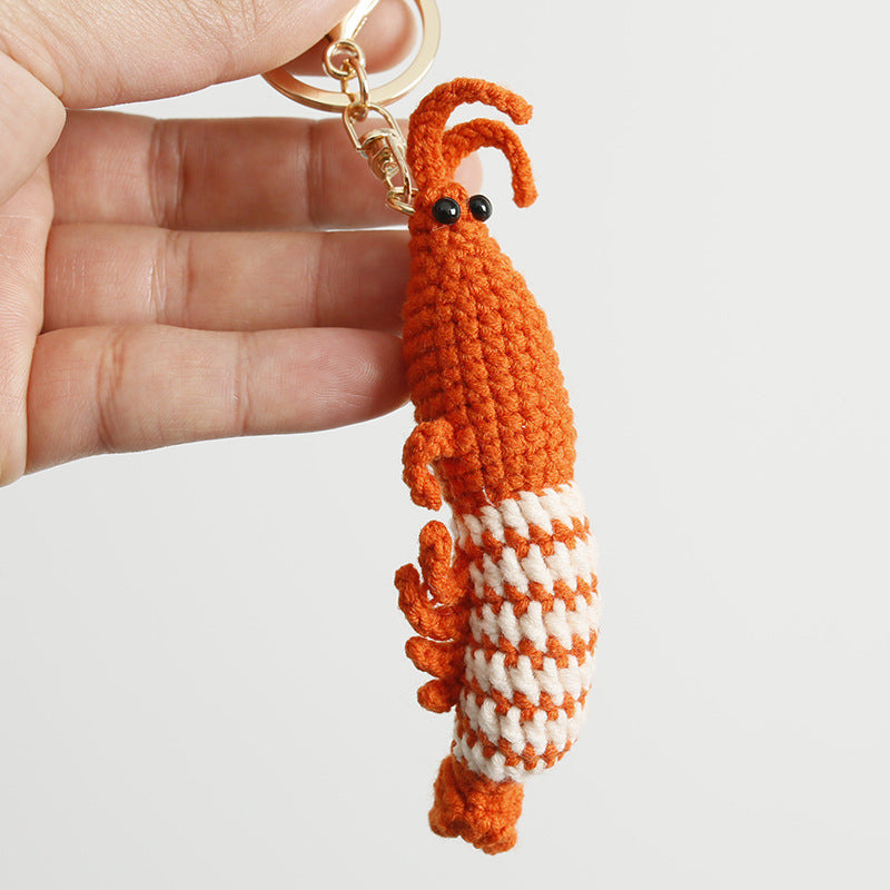 Wool Crocheted Prawn Keychain