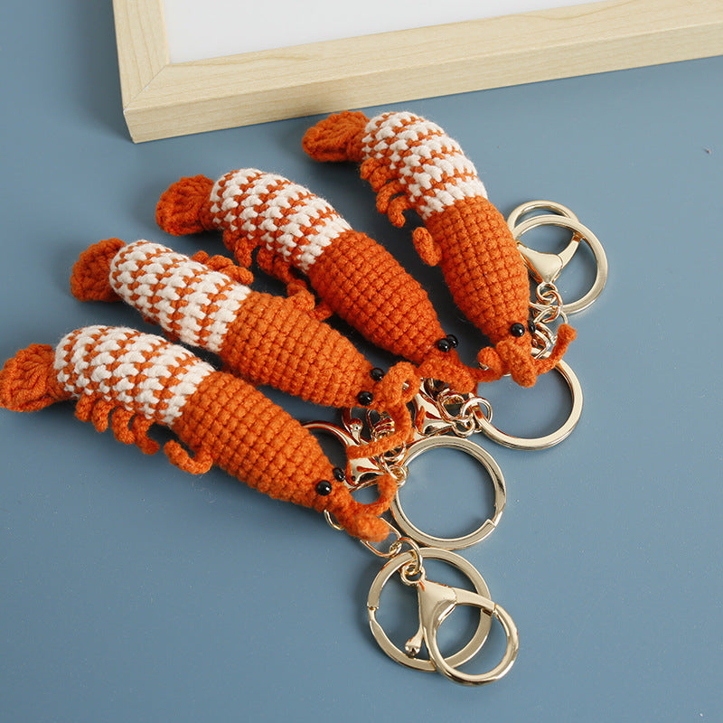 Wool Crocheted Prawn Keychain