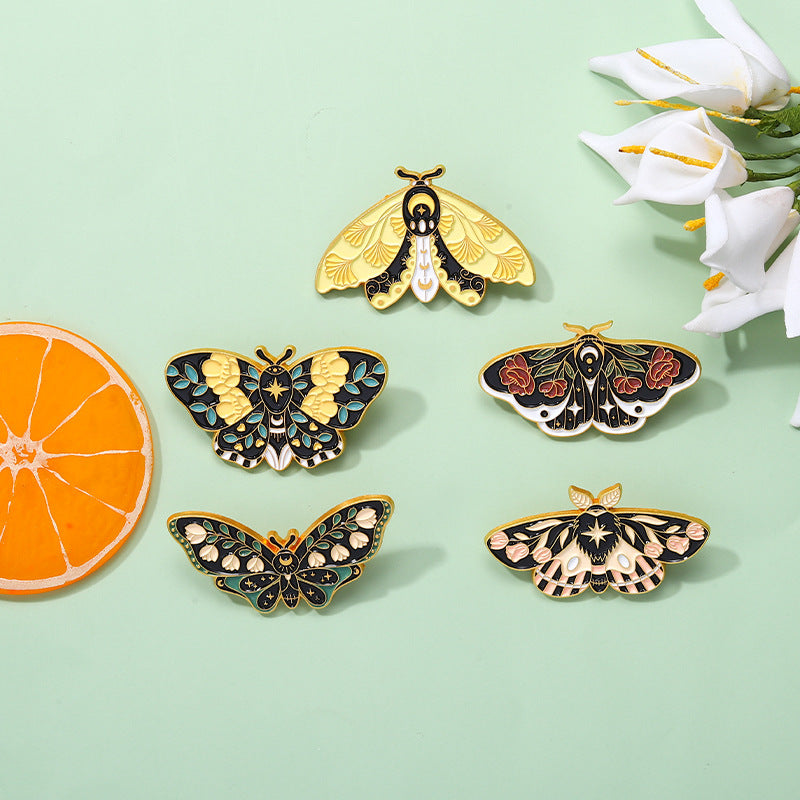 Cartoon Cute Moth Butterfly Insect Golden M Badge Biology Subject Student Bag Ornament Brooch Accessories