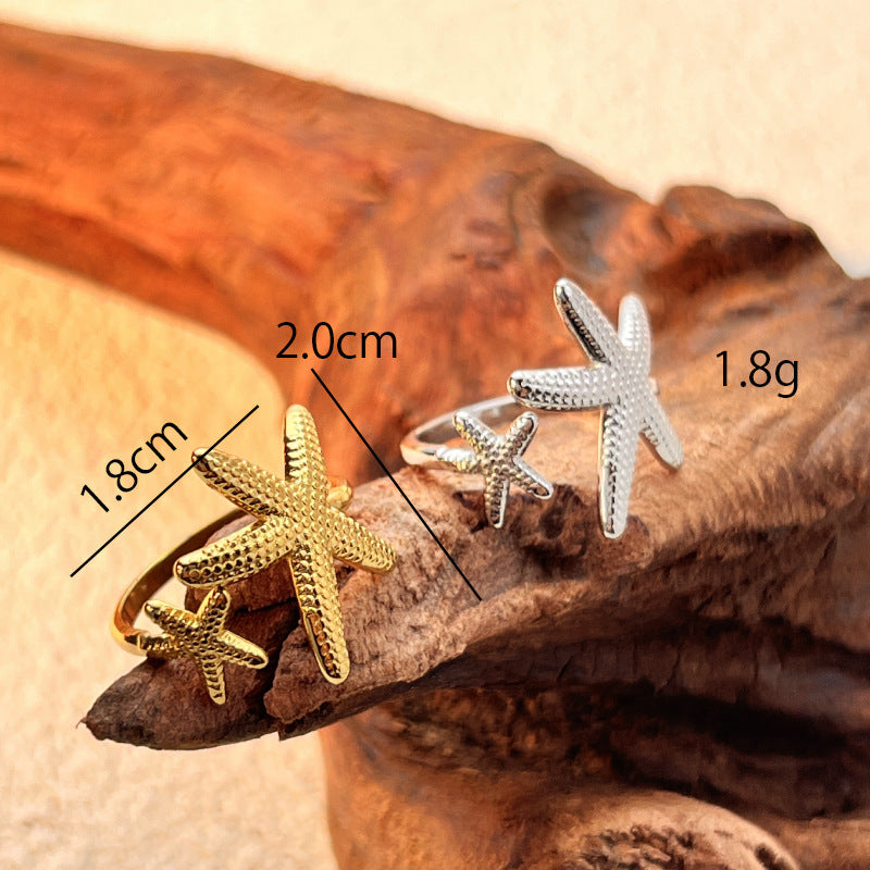 Beach Vintage Starfish Stainless Steel High Sense Ring