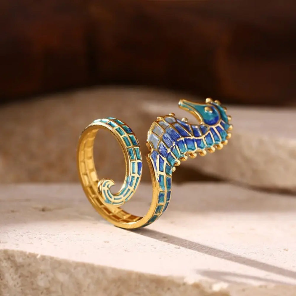 Elegant Gold Plated Stainless Steel Seahorse Ring