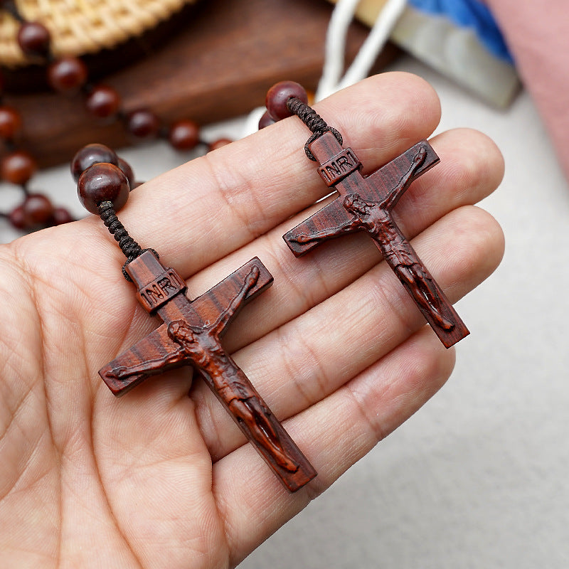 Lobular Purple Blackwood Rosary Classic Rope Cross Necklace