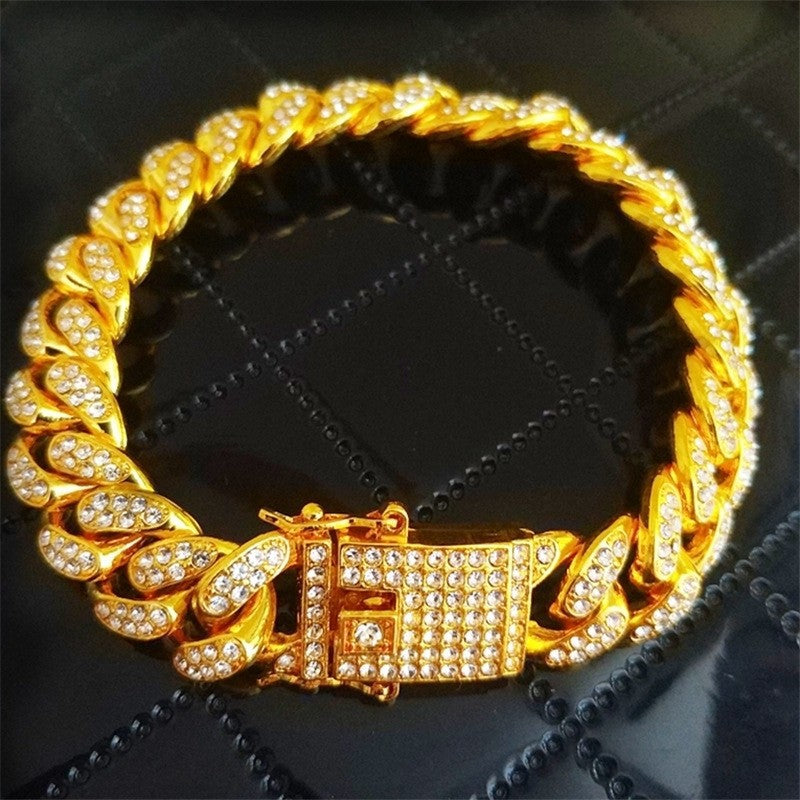 Fully-jewelled Cuban Ins Style Hip Hop Geometric Bracelet