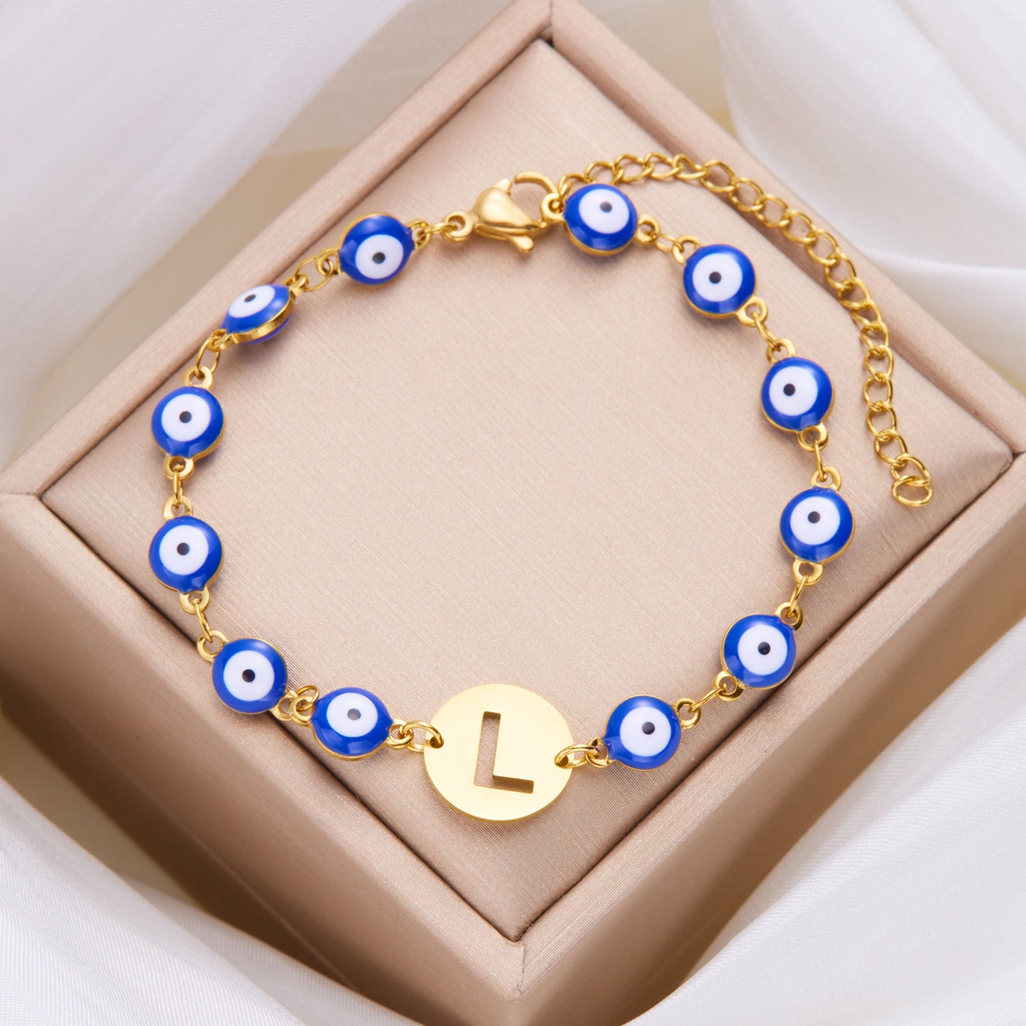 Stainless Steel Blue Eyes Hollowed-out 26 Letter Bracelet