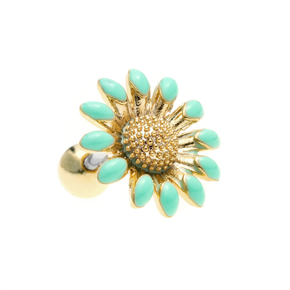 Pastoral Sunflower Dripping Oil Ear Bone Stud
