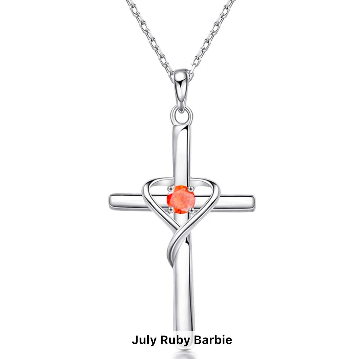 Birth Stone S925 Sterling Silver Cross Frame Pendant Clavicle Chain