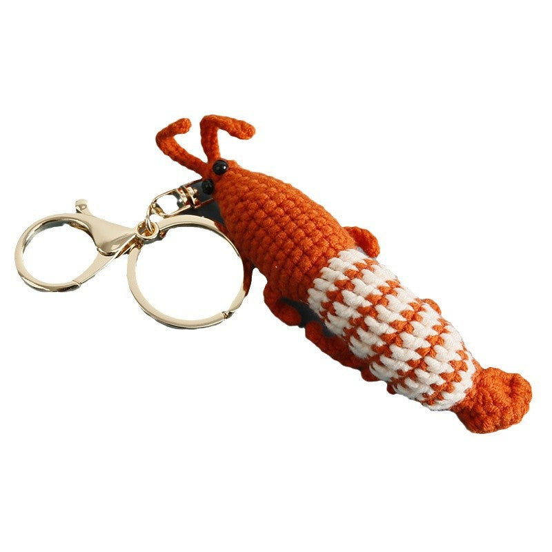 Wool Crocheted Prawn Keychain