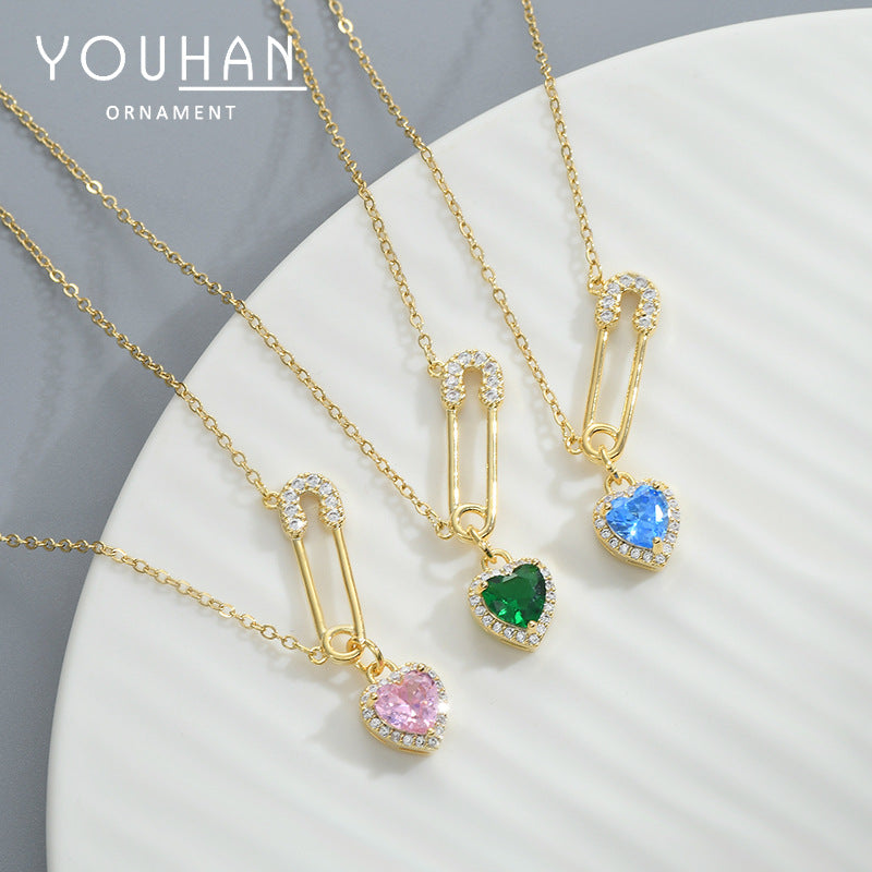 Real Gold Plating Inlaid Zircon Temperament Clavicle Chain Necklace