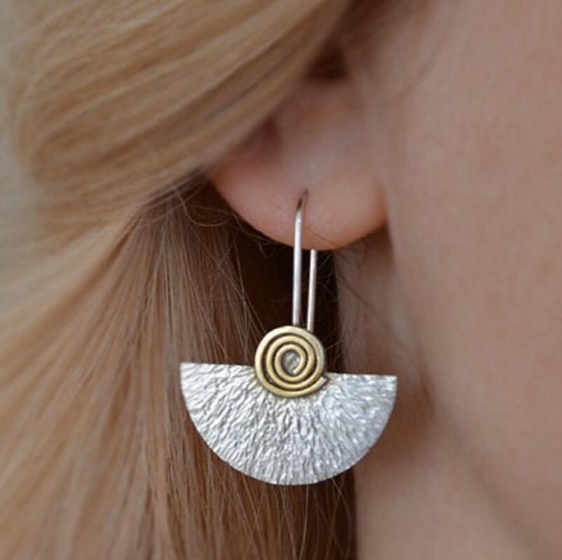 Exaggerated Spiral Semicircle Piece Two-color Winding Earrings
