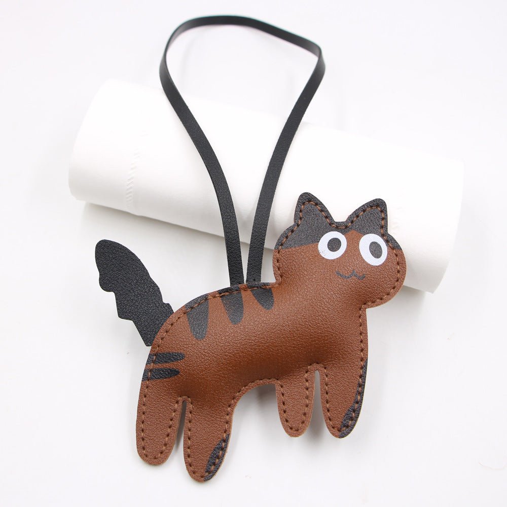 Cute Leather Cow Kitten Leather Backpack Keychain