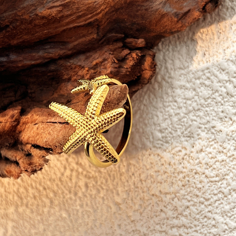 Beach Vintage Starfish Stainless Steel High Sense Ring