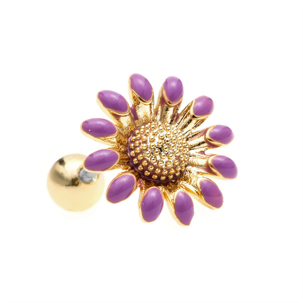 Pastoral Sunflower Dripping Oil Ear Bone Stud