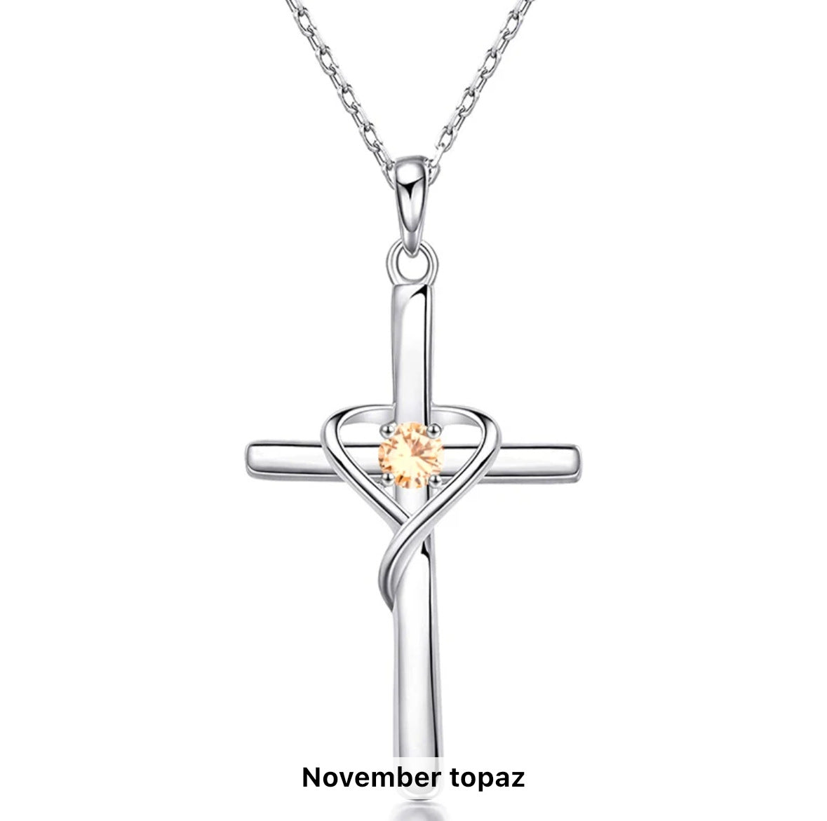 Birth Stone S925 Sterling Silver Cross Frame Pendant Clavicle Chain