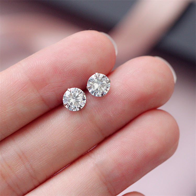 Round Silver Pin Zircon Ear Studs Earrings