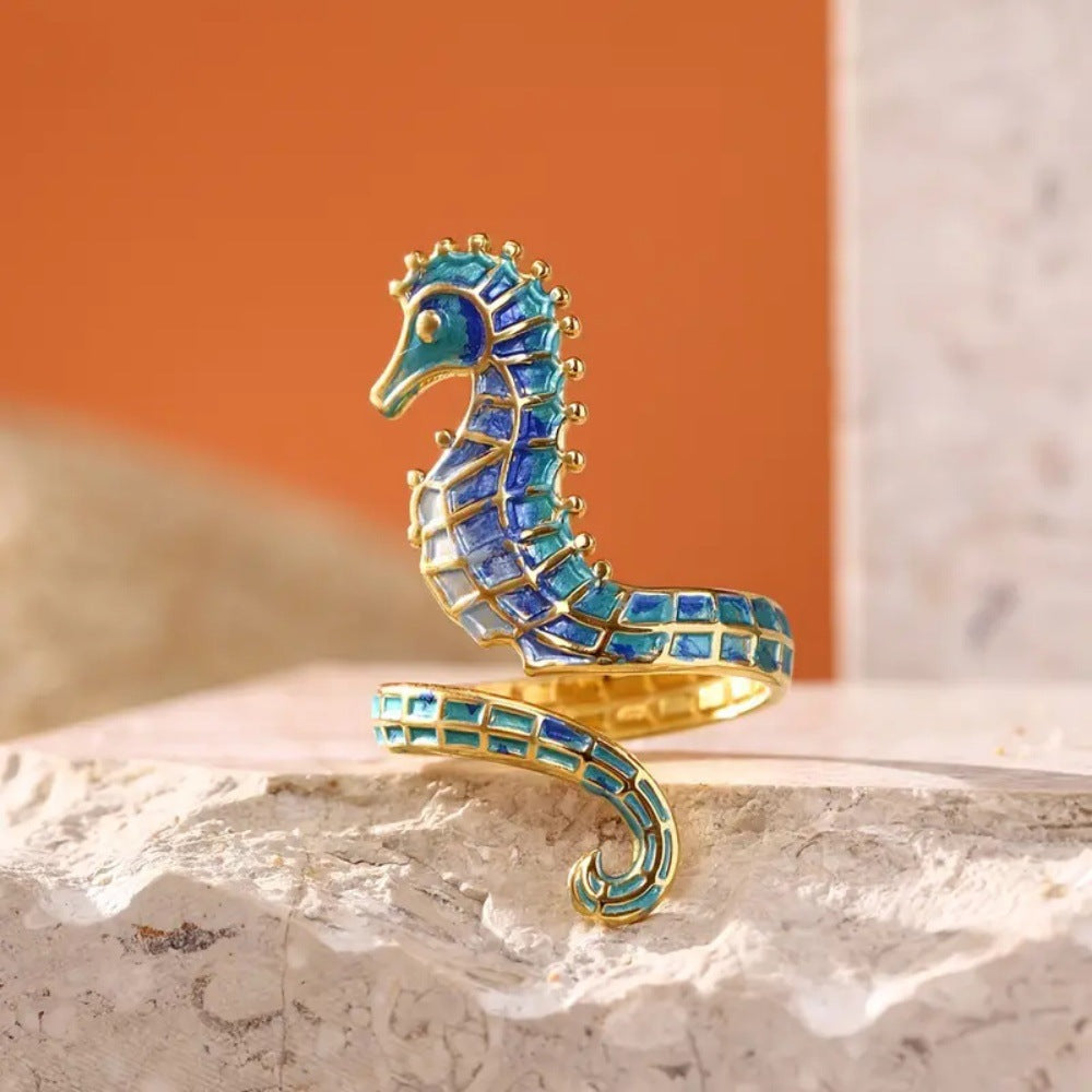 Elegant Gold Plated Stainless Steel Seahorse Ring