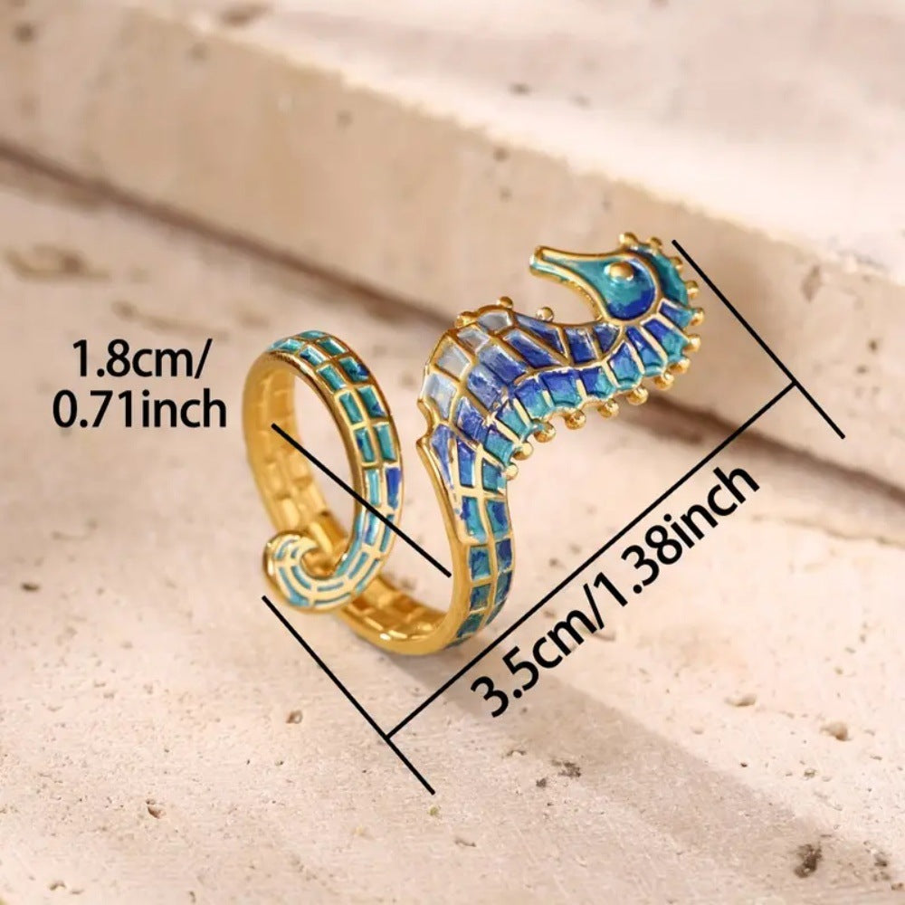 Elegant Gold Plated Stainless Steel Seahorse Ring