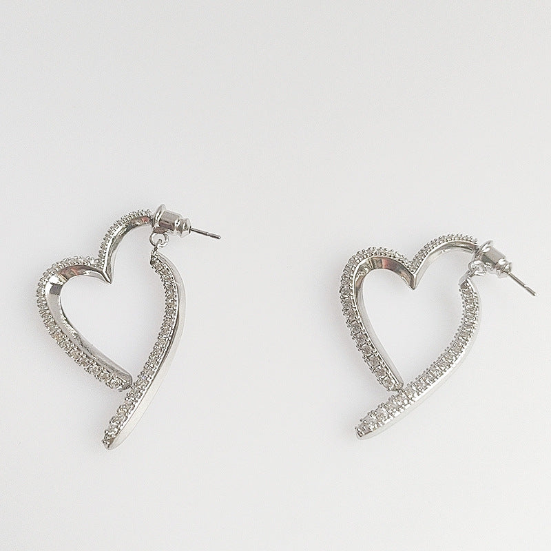 Front And Rear Dual-wear Love Heart Stud Earrings Micro Inlaid Zircon