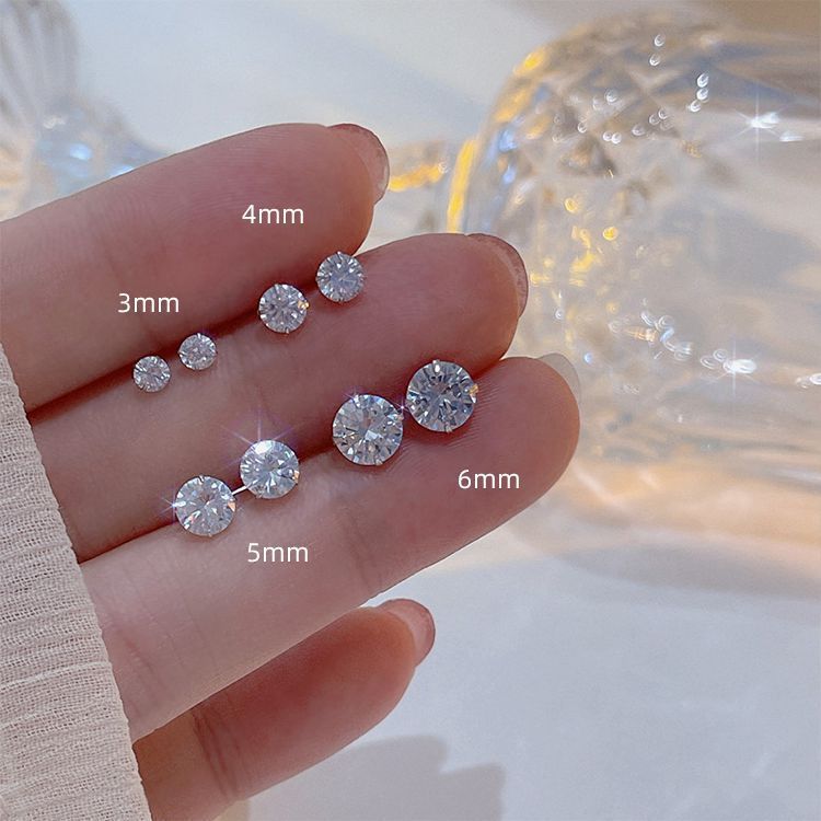 Round Silver Pin Zircon Ear Studs Earrings