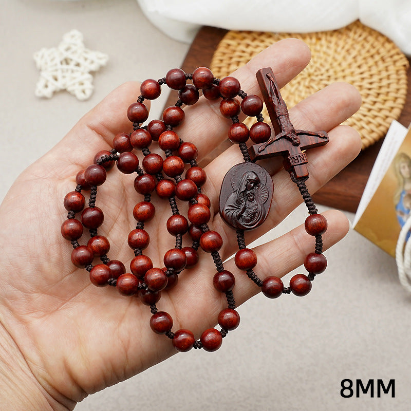 Lobular Purple Blackwood Rosary Classic Rope Cross Necklace