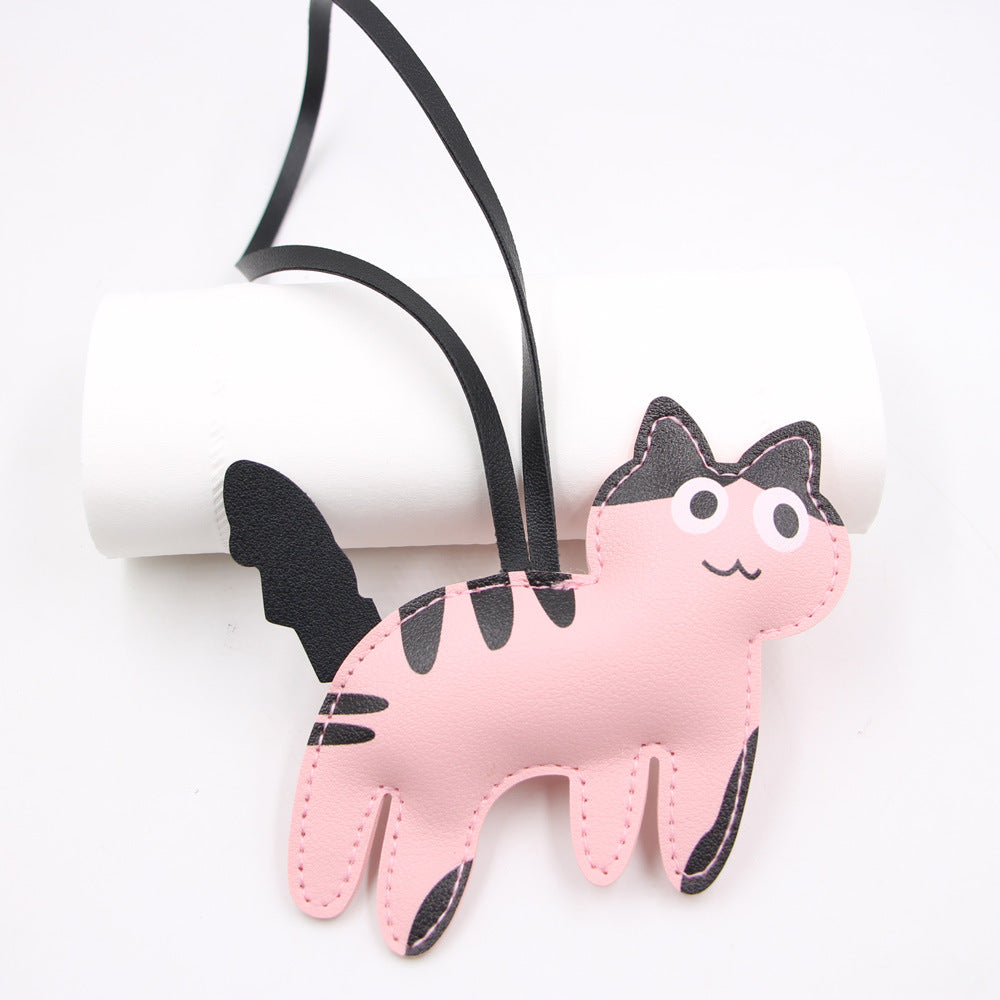 Cute Leather Cow Kitten Leather Backpack Keychain