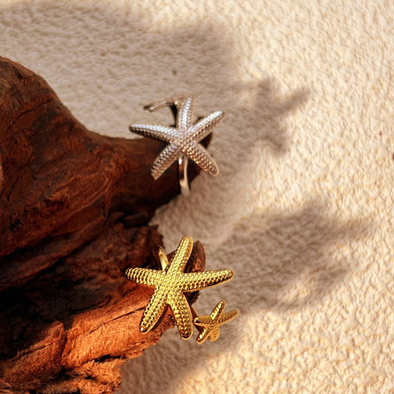 Beach Vintage Starfish Stainless Steel High Sense Ring