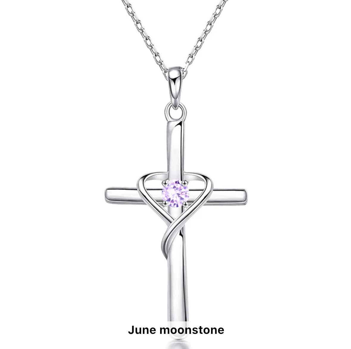 Birth Stone S925 Sterling Silver Cross Frame Pendant Clavicle Chain