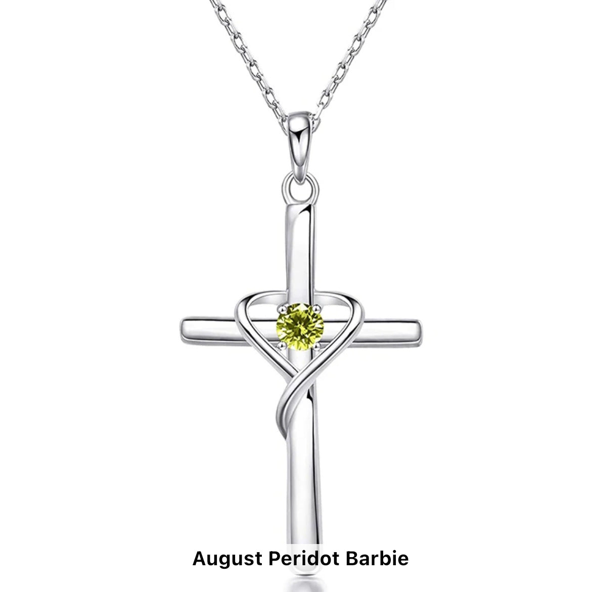 Birth Stone S925 Sterling Silver Cross Frame Pendant Clavicle Chain