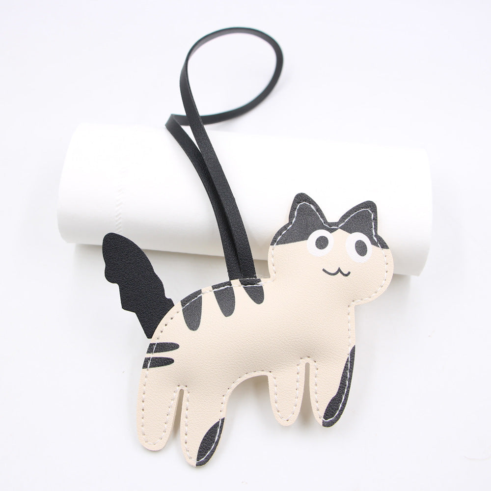 Cute Leather Cow Kitten Leather Backpack Keychain